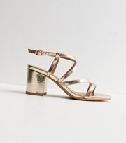 New Look Wide Fit Gold Faux Snake Strappy Block Heel Sandals